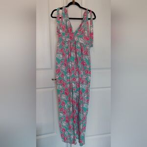 Haley And The Hound Women's Maxi Dress Sea Shell Pink Teal Size M 100% Cotton